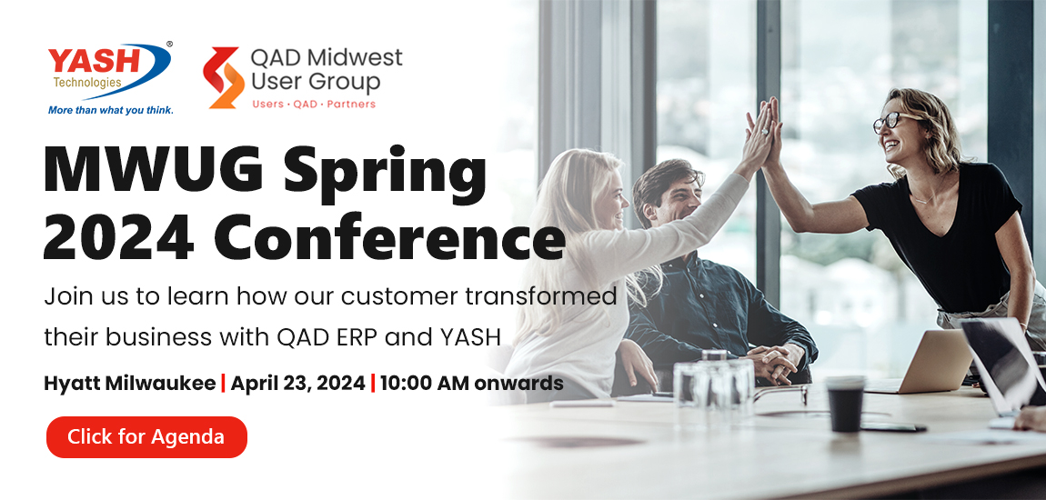 We are excited to jointly present at the Midwest User Group Conference on April 23 at 10.00 AM, Customer Success along with US-based battery manufacturer customers.Join us to learn how our customer transformed their business with @QAD_Community ERP & YASH. hubs.la/Q02s_6cX0