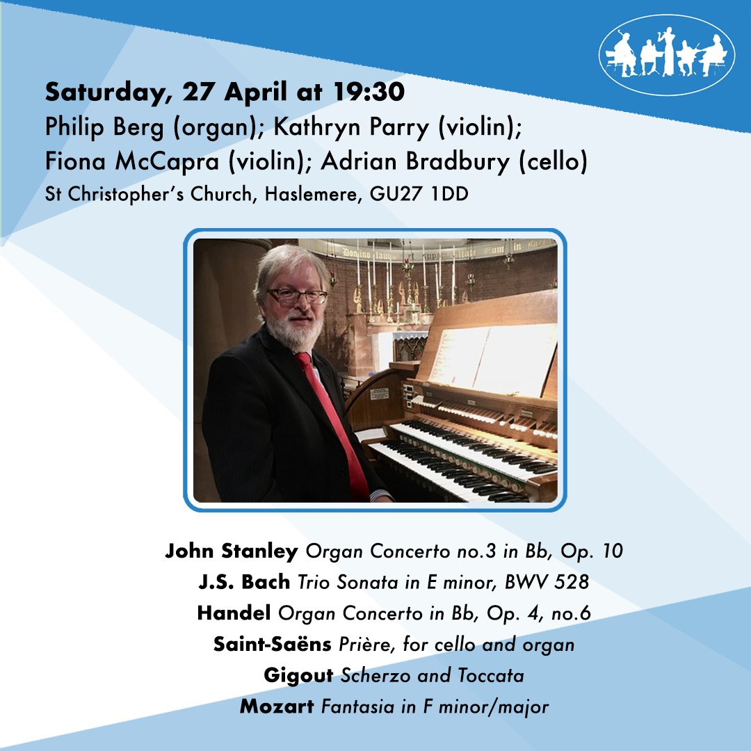 To book tickets for this #Haslemere concert, here is the link hhhconcerts.org.uk/#/philipberg/
#livemusic #chambermusic #concert #recital #organ #violin #cello