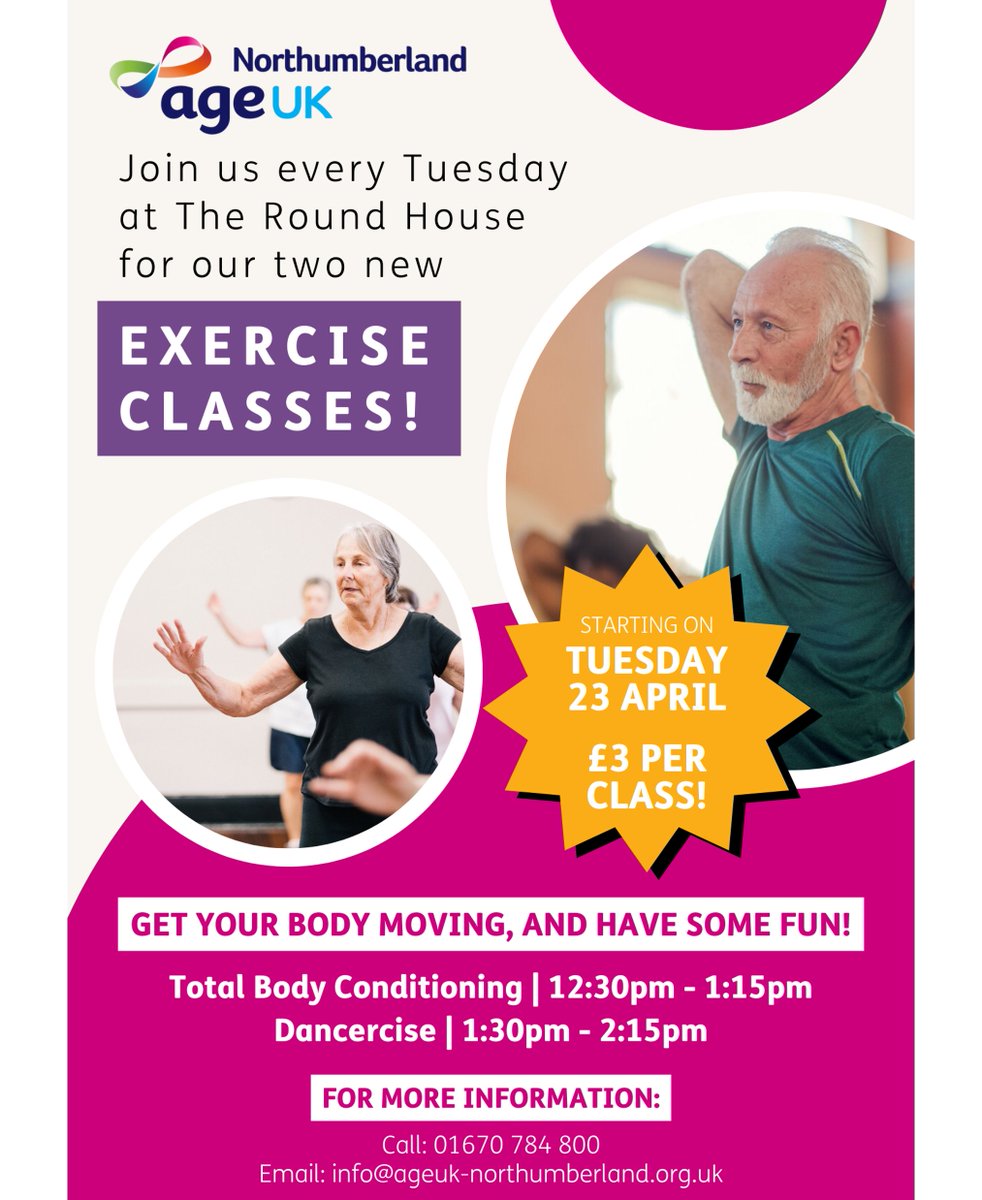 We’ve got two new exercise classes starting next Tuesday on the 23rd of April here at the Round House! 🥳 There's Total Body Conditioning and Dancercise, so come along and get your body moving, and have some fun! Classes are £3 per session, we'd love to see you there 😊