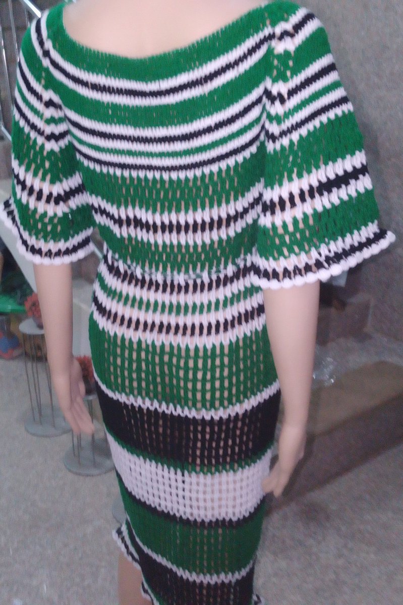 Ecyassin's tweet image. #StayCalm
#CrochetADress
#FreeSize 
Tricolor Beauty
Knee Length 
Sash

N35,000