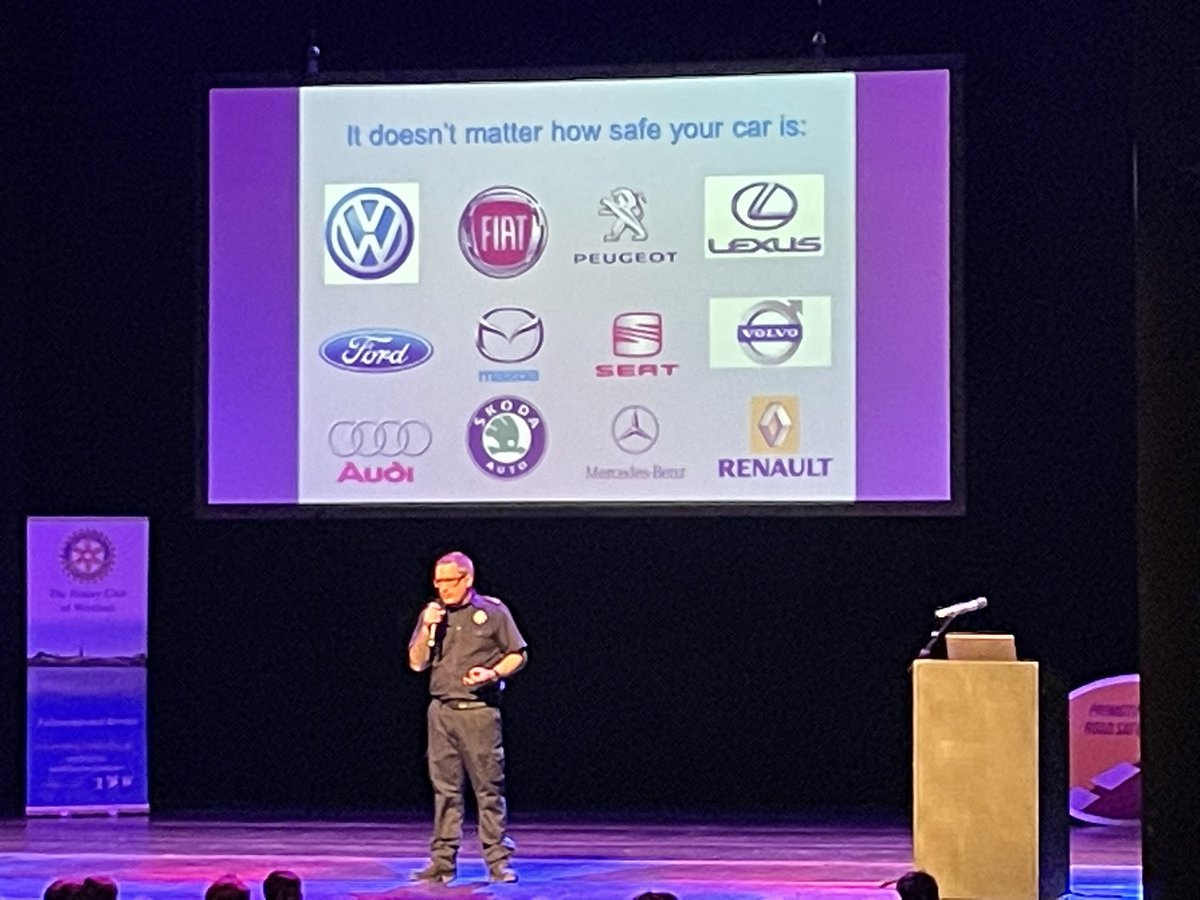 rotarywexford's tweet photo. “ It doesn’t matter how safe your car is” David Lynch from Wexford fire service presents to students at #Just1Life event to TY students from across Wexford. #roadsafetyawareness #speedkills #putdownthephones #wearyourseatbelt https://t.co/IhMkF0QF3H