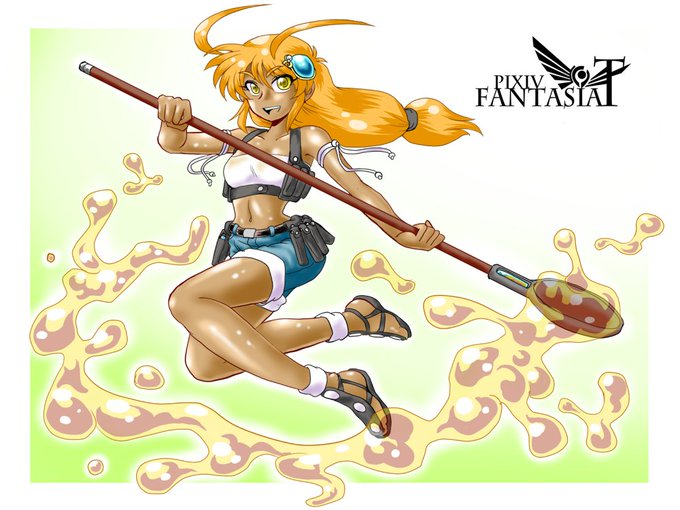 こちら、BITさんが以前pixivファンタジアに投下した油魔法の使い手
クッソド田舎に伝承するドマイナーな誰も知らん魔法という設定
「油を操る」能力の延長で、自分の身体限定だけど体脂肪を任意に増減できるのでプロポーションが自由自在というアホなオマケ能力あり 