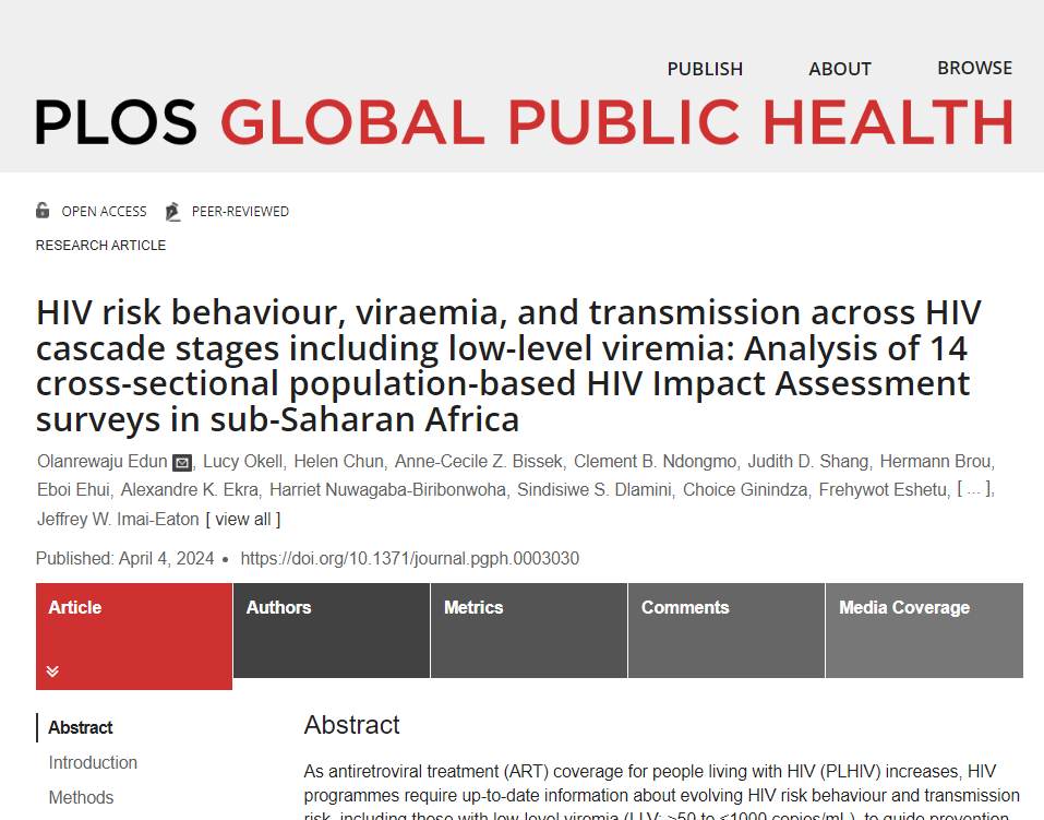 PLOSGPH's tweet photo. To guide prevention priorities, this study aimed to assess differences in sexual risk behaviours, distribution of viral load (VL) and proportion of transmission across PLHIV subgroups. https://t.co/02FYieJDia https://t.co/tpKnfoRoy9