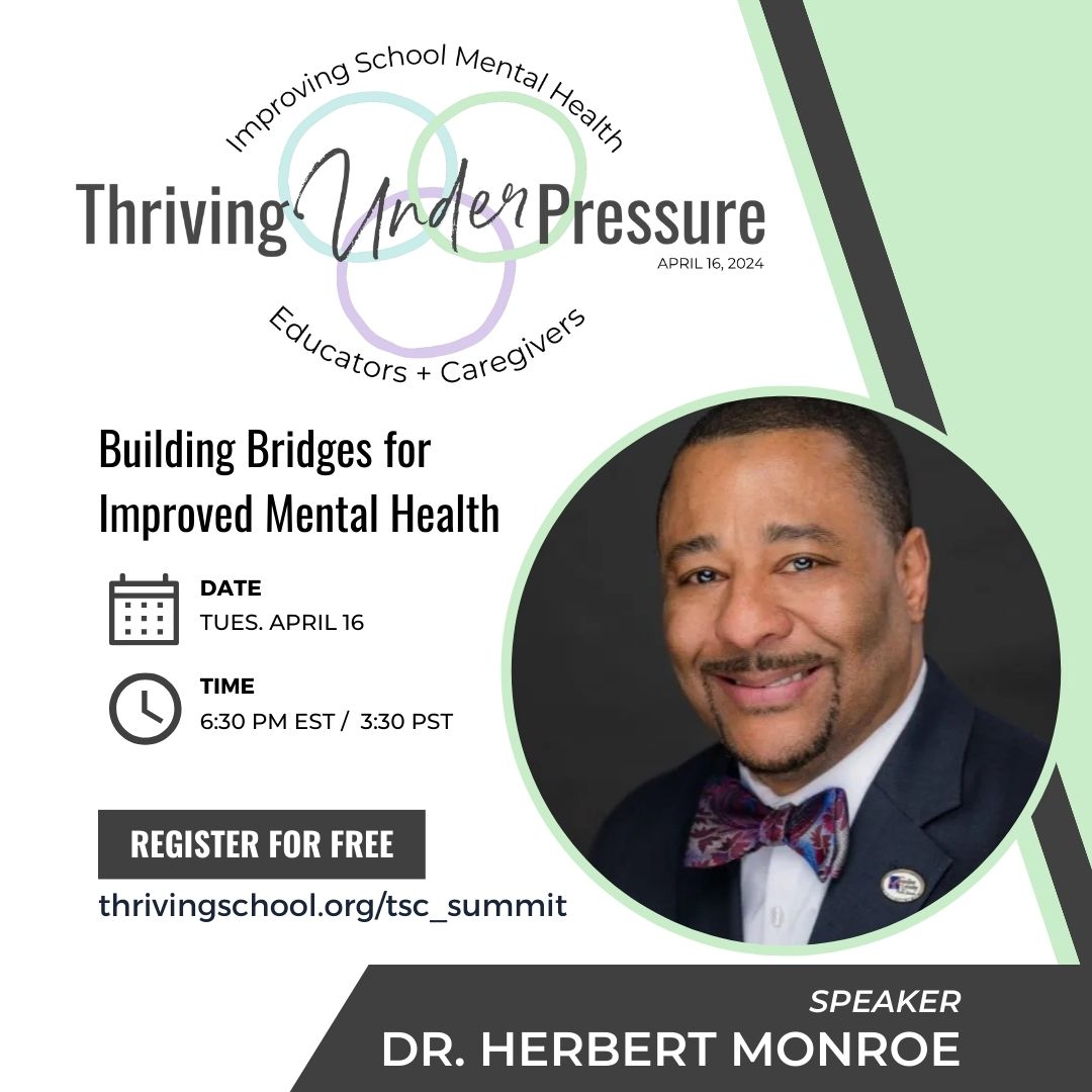 🎉 Dr. Herbert Monroe @HerbertMonroe6 will be featured tonight as a speaker! *BUILDING BRIDGES* REGISTER HERE 👇 FOR FREE to access this + other great school mental health topics! thrivingeducator.myflodesk.com/virtualsummit @VASCD @APSVirginia @FCPS1News @mr_pelkey @PWCSNews