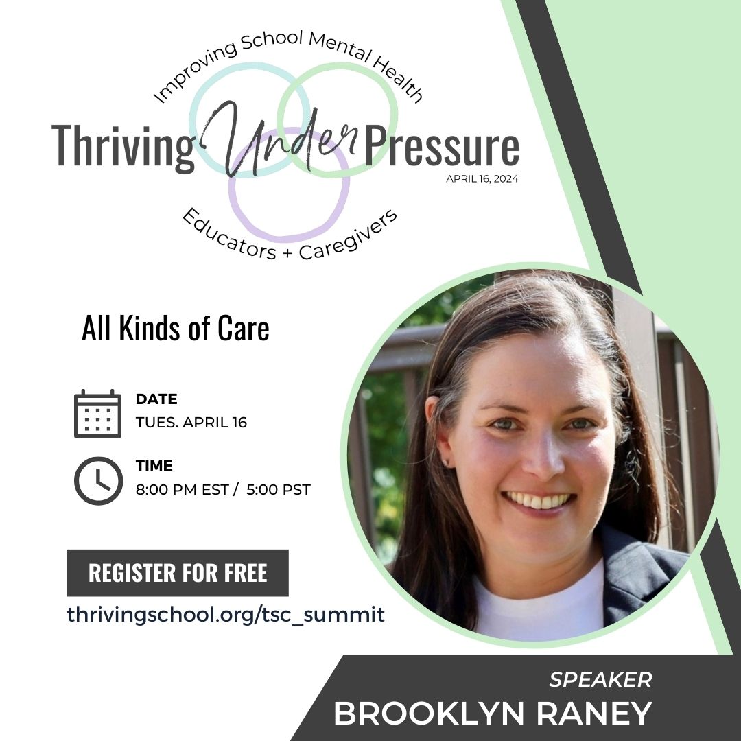 🎉 Brooklyn Raney @BrooklynRaney will be featured tonight as a speaker! *ALL KINDS OF CARE* REGISTER HERE 👇 FOR FREE to access this + other great school mental health topics! thrivingeducator.myflodesk.com/virtualsummit @bmartinreal @Joshua__Stamper @teachbetterteam