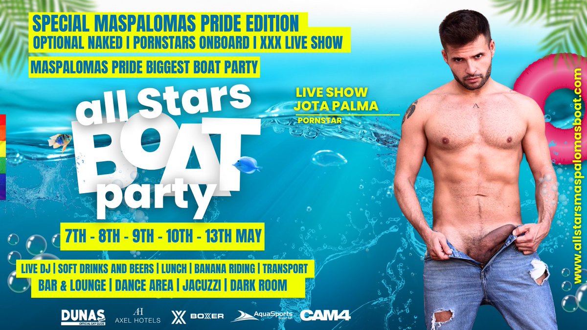 prideboat's tweet photo. 🇬🇧Live Show @Jdpalmaf
Welcome aboard the biggest Maspalomas Pride boat party! ⛵️🌈

🇪🇸SHOW en vivo @Jdpalmaf
¡Bienvenido a bordo de la fiesta en barco mas grande del Maspalomas Pride! ⛵️🌈

https://t.co/CM8TbJhJey
🏳️‍🌈Promocode: GIJORO https://t.co/8cIeUN3eNJ