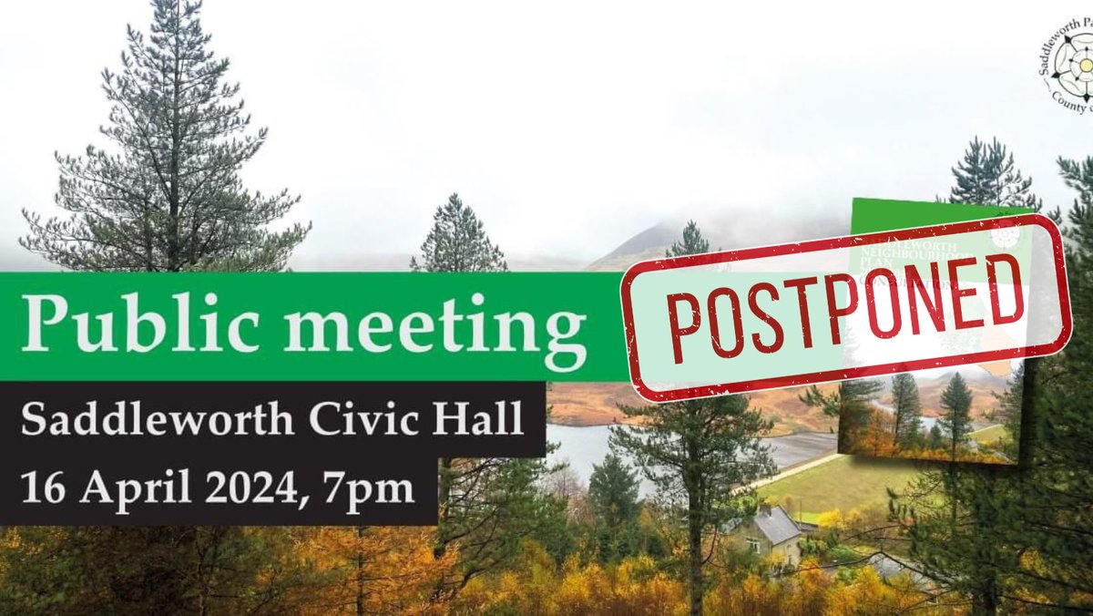 ❌ MEETING POSTPONED ❌ Saddleworth Parish Council have been advised by the legal team at Oldham Council that it cannot hold its consultation meeting into the local plan during the election period. New date is Tuesday, May 14 at 7.00pm in the Saddleworth Civic Hall.