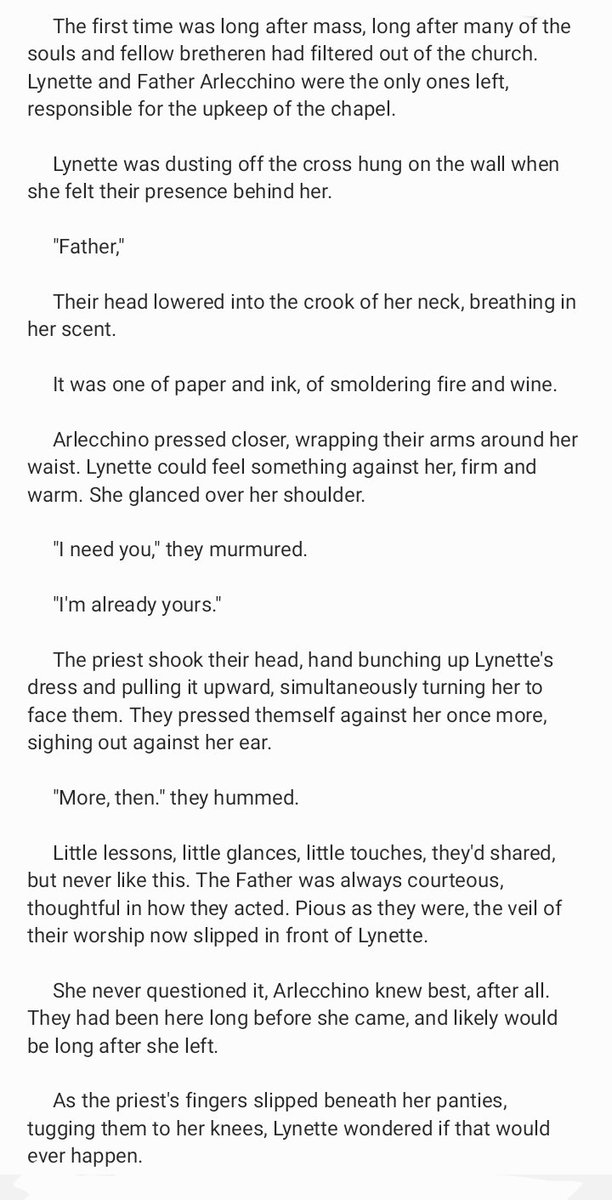 DoveDrabbles's tweet photo. // Underage , Mild blood
A brief #Arlenette/#Arlynette religious first time drable, inspired by @.kioku_to_sora's thread.
Happy Arlecchino animated short teaser day. -E https://t.co/n40gBsqBdU
