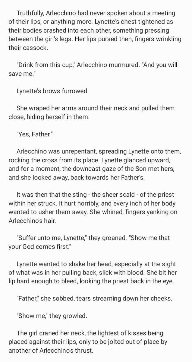 DoveDrabbles's tweet photo. // Underage , Mild blood
A brief #Arlenette/#Arlynette religious first time drable, inspired by @.kioku_to_sora's thread.
Happy Arlecchino animated short teaser day. -E https://t.co/n40gBsqBdU