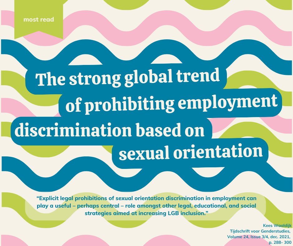 📝Kees Waaldijk's article is one of the most-read articles this month. In his article, he describes how, in less than 30 years, more than 85 countries have outlawed employment discrimination based on sexual orientation. ➡️Read more at the link below: doi.org/10.5117/TVGN.2…
