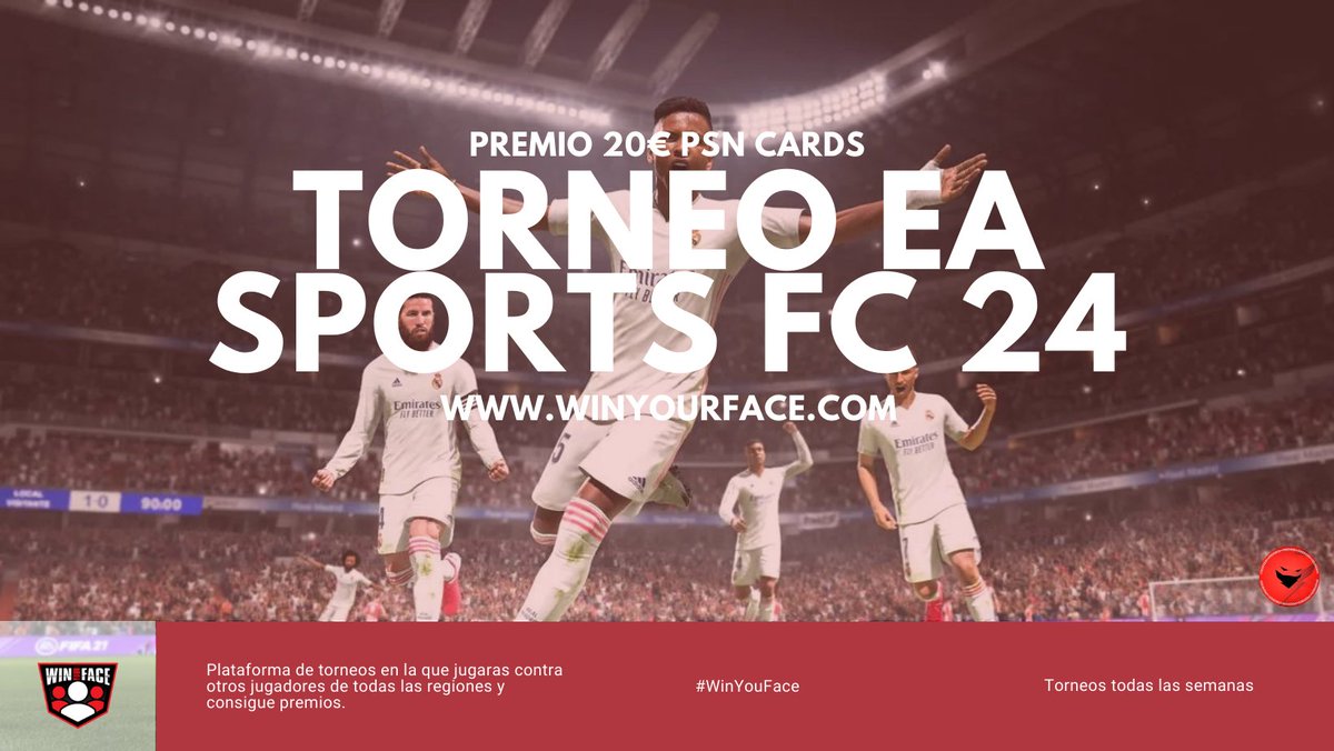#TorneoDeSportsFC24 | Premio 20€ PSN Cards 8 plazas disponibles 🇪🇺 | 16 de Abril 17:00 Participa: winyourface.com/en/tournament/… #WinYourFace 🥇