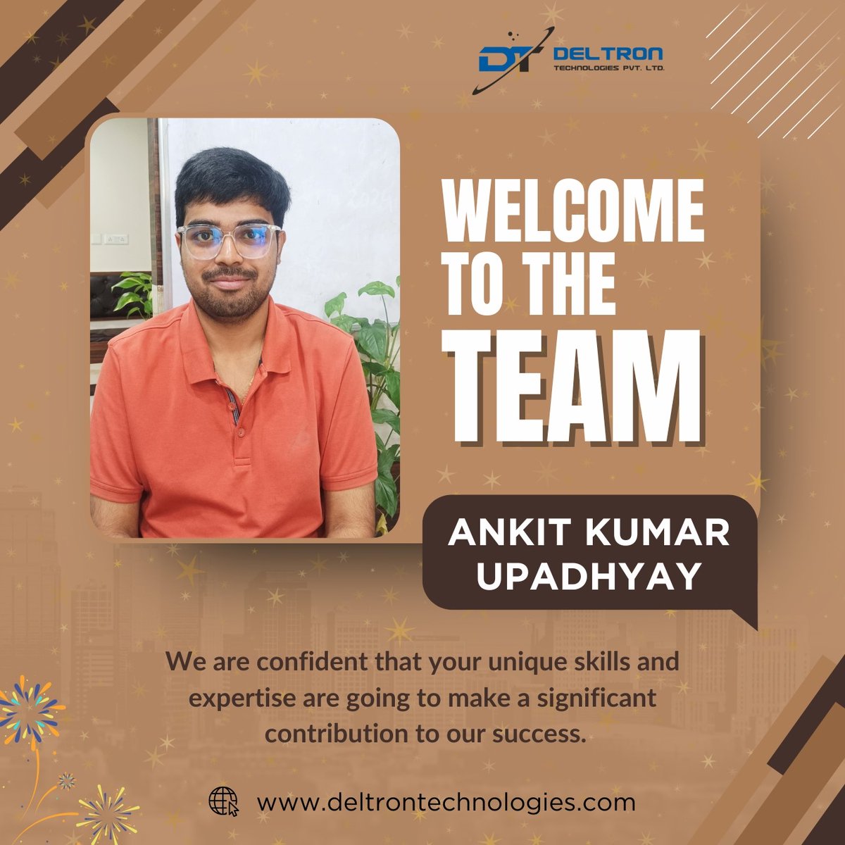 #WelcometotheTeam Mr. Ankit Kumar Upadhyay! 🌟
@Deltrontech01 is excited to announce the #newestaddition to our family, Mr. Ankit, who #joinsus as our esteemed #HRExecutive. With a #wealthofexperience and expertise in the field.
#welcomepost #newemployees #newhire #welcomeaboard