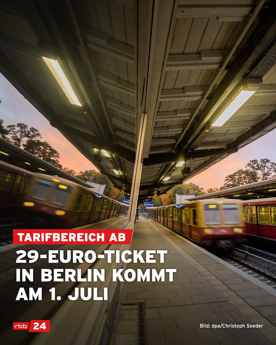 #Berlin bekommt wieder ein #29EuroTicket: Der Vorverkauf für das Abo soll am Dienstag, 23. April starten. Ab 1. Juli können Kunden für 29 Euro im Monat im Tarifbereich AB fahren. rbb24.de/politik/beitra…