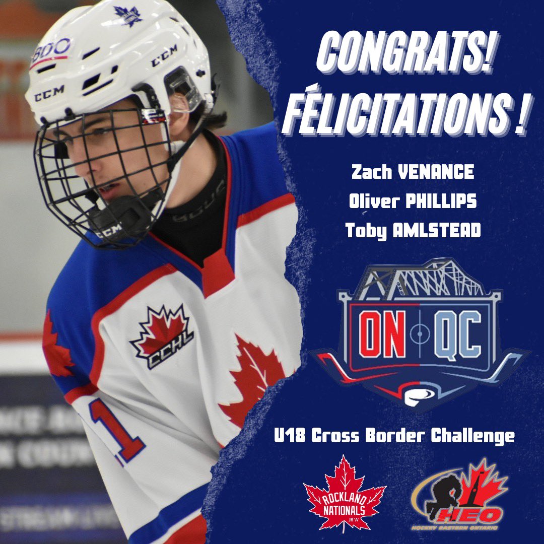 Congratulations to three Rockland Nationals Prospects : Zach Venance, Toby Almstead and Oliver Phillips as they have been chosen to take part in the U18 Cross Border Challenge. 

#WeWillRockYou #NatsNation #GoNatsGo!
