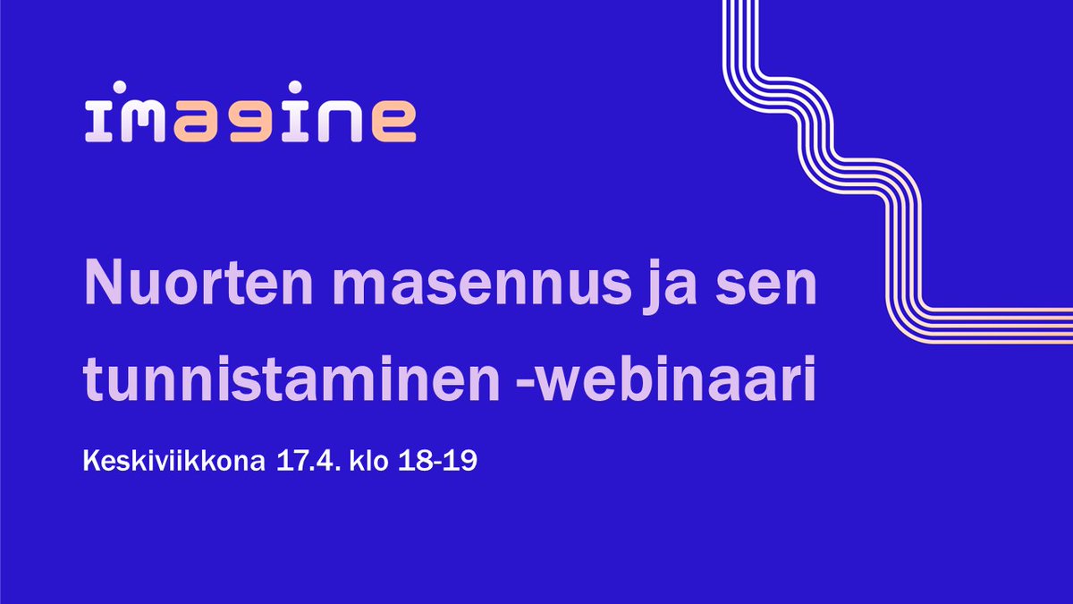 IMAGINE-webinaarisarjassa tarjolla lyhyitä asiantuntijapuheenvuoroja tärkeistä aiheista!

🟣 17.4. klo 18 teemana nuorten masennus, puhujana nuorisopsykiatrian emeritusprofessori Mauri Marttunen. 

Lisäksi tiiviisti tietoa tutkimuksestamme.

Tule mukaan!
stnimagine.fi/events/imagine…