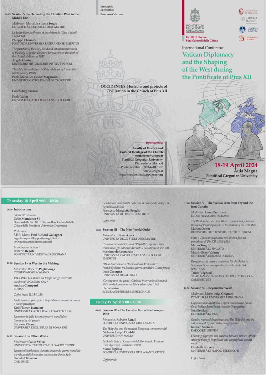 Roberto Regoli (@robertoregoli3) on Twitter photo Program of the International Conference “Vatican Diplomacy and the Shaping of the West during the Pontificate of Pius XII”, Rome 18-19 April 2024 <a href="/UniGregoriana/">Pontificia Università Gregoriana</a> <a href="/OccidentesRP/">Occidentes</a> <a href="/Unicatt/">Università Cattolica</a> <a href="/unav/">Universidad de Navarra</a> <a href="/UMmalta/">University of Malta</a> Program of the International Conference “Vatican Diplomacy and the Shaping of the West during the Pontificate of Pius XII”, Rome 18-19 April 2024 <a href="/UniGregoriana/">Pontificia Università Gregoriana</a> <a href="/OccidentesRP/">Occidentes</a> <a href="/Unicatt/">Università Cattolica</a> <a href="/unav/">Universidad de Navarra</a> <a href="/UMmalta/">University of Malta</a>