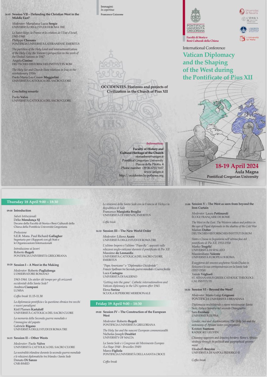 Program of the International Conference  “Vatican Diplomacy and the Shaping of the West during the Pontificate of Pius XII”, Rome 18-19 April 2024 @UniGregoriana @OccidentesRP @Unicatt @unav @UMmalta