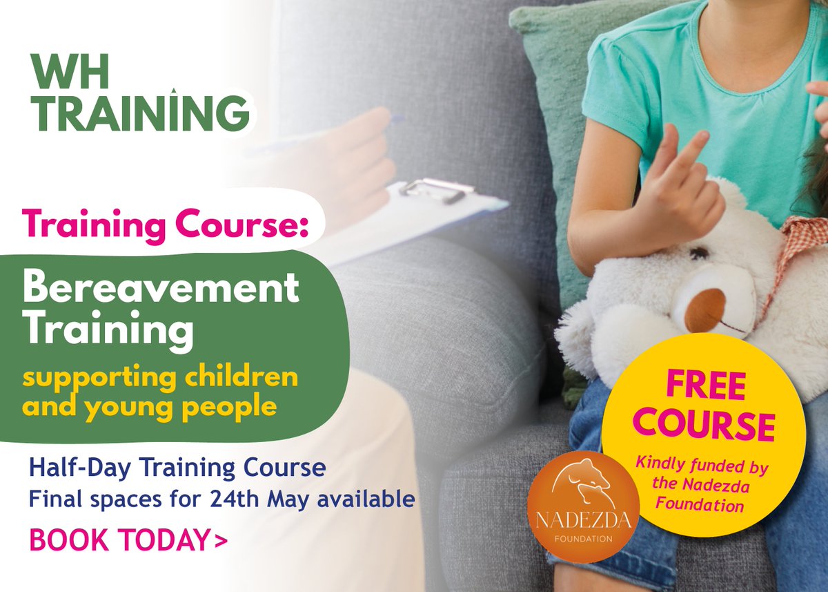 LAST CHANCE ‼️ Don't miss out on the opportunity to attend our 'Bereavement Training: Supporting Children & Young People' training course FOR FREE! With thanks to the support of the Nadezda Foundation we are delighted to be offering access to this half day course hosted at