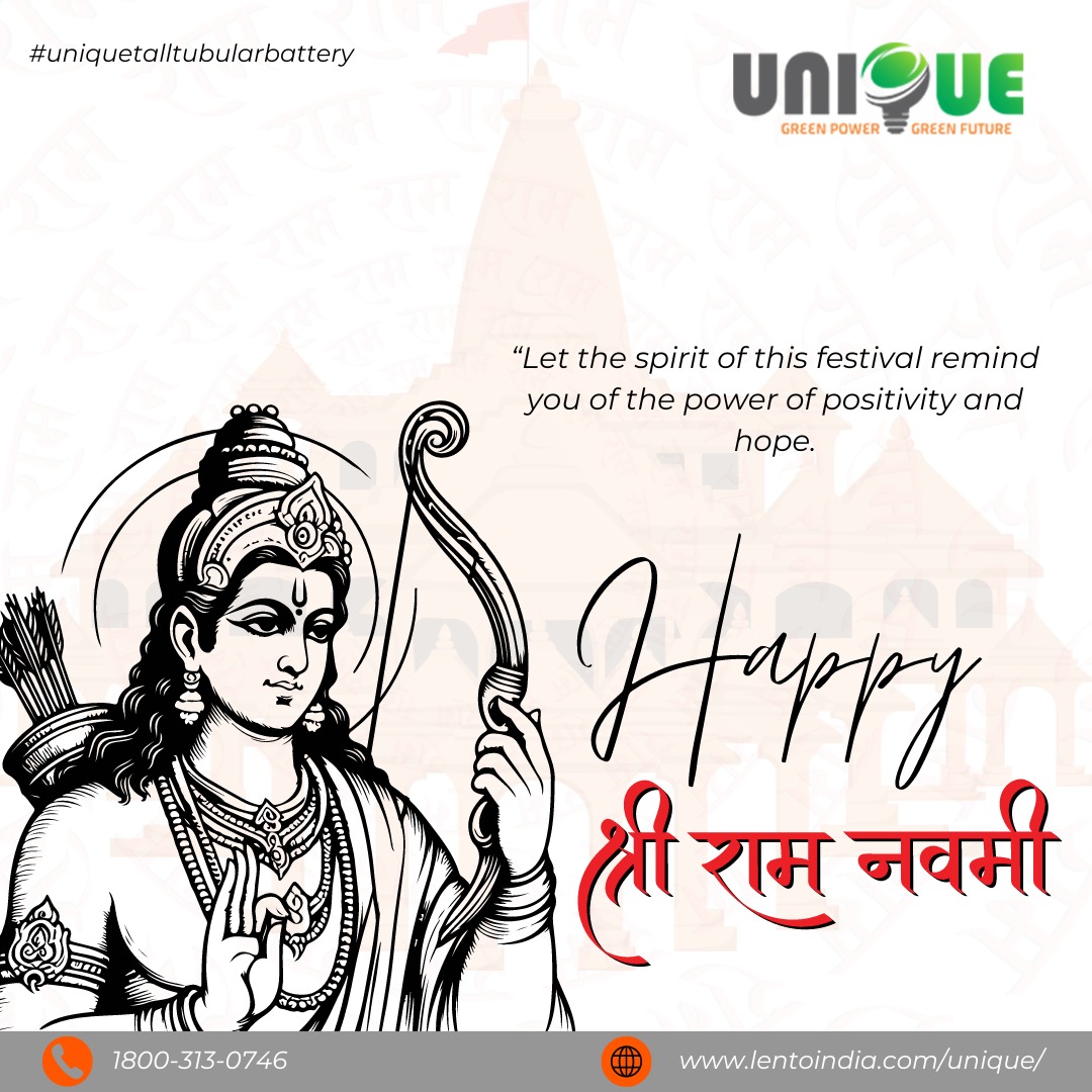 BatteryUnique's tweet photo. May the divine grace of Lord Rama be with you today and always. Happy Ram Navmi!
.
.
Call: 1800-313-0746
Visit on - https://t.co/TY3ssrJuTn
Email On - info@lentoindia.com
.
.
#batterysaver #talltubularbattery #dailypost #UniqueBattery #SolarPanelsForHome #ramnavmi2024 https://t.co/F7H9LcPzFn