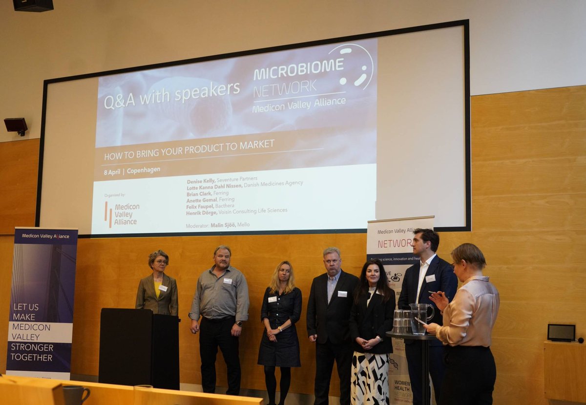 BactheraAG's tweet photo. ✨ Last week, Felix Faupel, our CCO, discussed the acceleration of commercial manufacturing for LBPs at the @medicon_valley conference in Copenhagen. Joining him were industry experts like Denise Kelly from @SeventureP and colleagues from @ferring and VCLS. https://t.co/GLvMgZy4ll