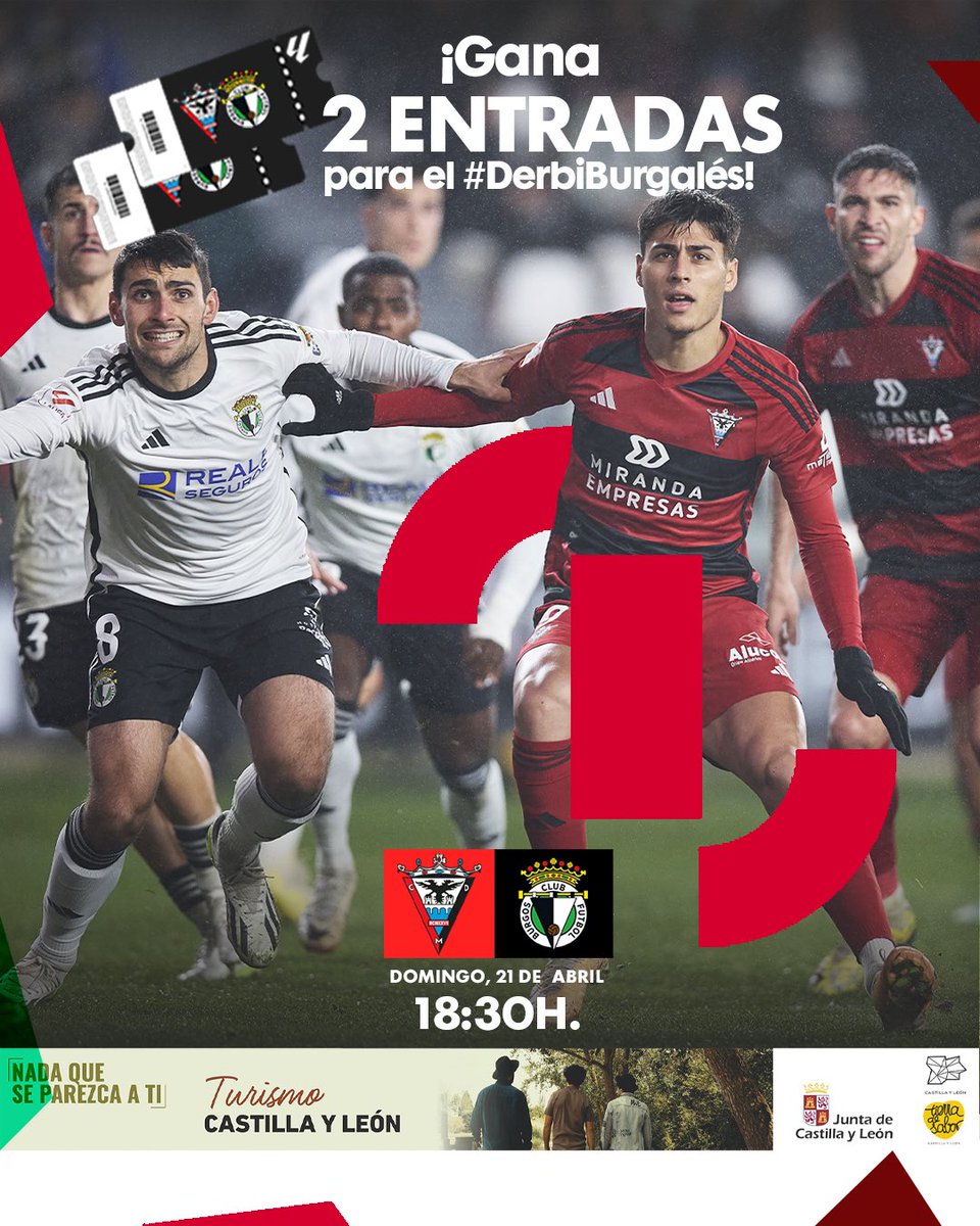 CDMirandes's tweet photo. 🎟️🎟️ ¡Gana una 𝗘𝗡𝗧𝗥𝗔𝗗𝗔 𝗗𝗢𝗕𝗟𝗘  para el #DerbiBurgalés!

Para participar:
📲 Síguenos
🔁 Haz RT a la publicación 

Bases legales en: https://t.co/DmYnUmYqRV https://t.co/sKosOA23Qt
