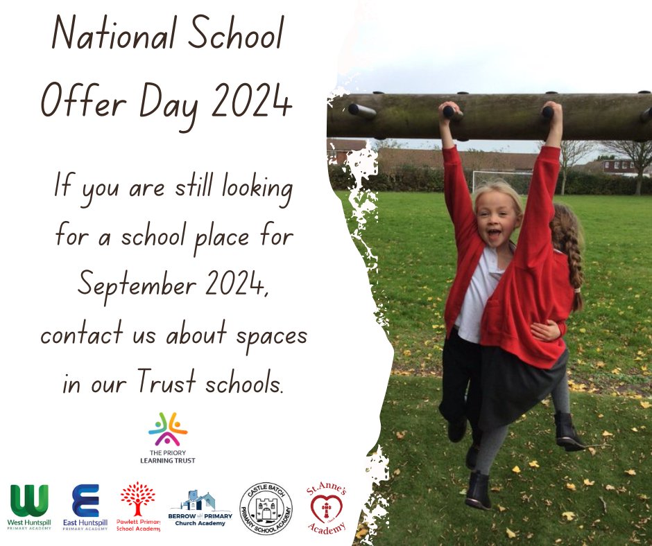 Please contact our wonderful Office Teams for more information. 💚 West Huntspill School 📞 01278 783842 📧 west@thpa.theplt.org.uk 💙East Huntspill School 📞 01278 782453 📧 east@thpa.theplt.org.uk #nationalofferday #welcometoschool #THPA