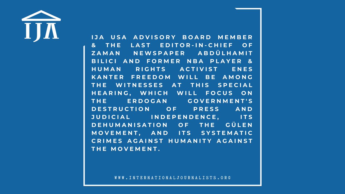 The hearing will focus on the Erdogan's governments's destruction of press freedom & rule of law, its dehumanisation campaign and systematic crimes against humanity targeting the Gulen Movement. #HumanRights #Turkey