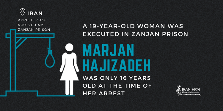 A 19-year-old woman was executed in Zanjan Prison On the morning of Thursday, April 11, 2024, the death sentence of 19-year-old #MarjanHajizadeh and her 29-year-old husband, Esmail Hassaniani, was carried out in Zanjan Central Prison. Both prisoners were sentenced to death in a