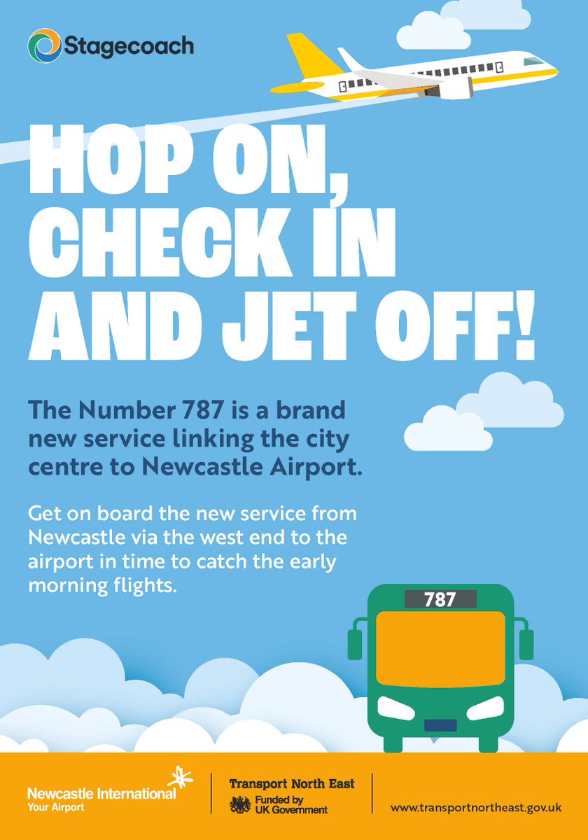 Get on board the new service 787 from Newcastle via the west end to the airport in time to catch the early morning flights stge.co/4aUt4ku