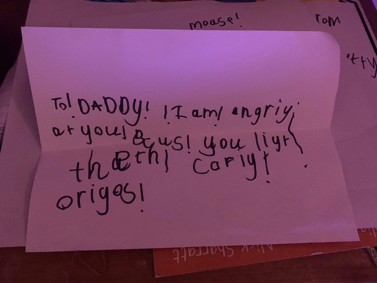 This angry note was hand delivered by my niece to her Dad after he allegedly ate the last coffee flavour Oreo. Or Orio…