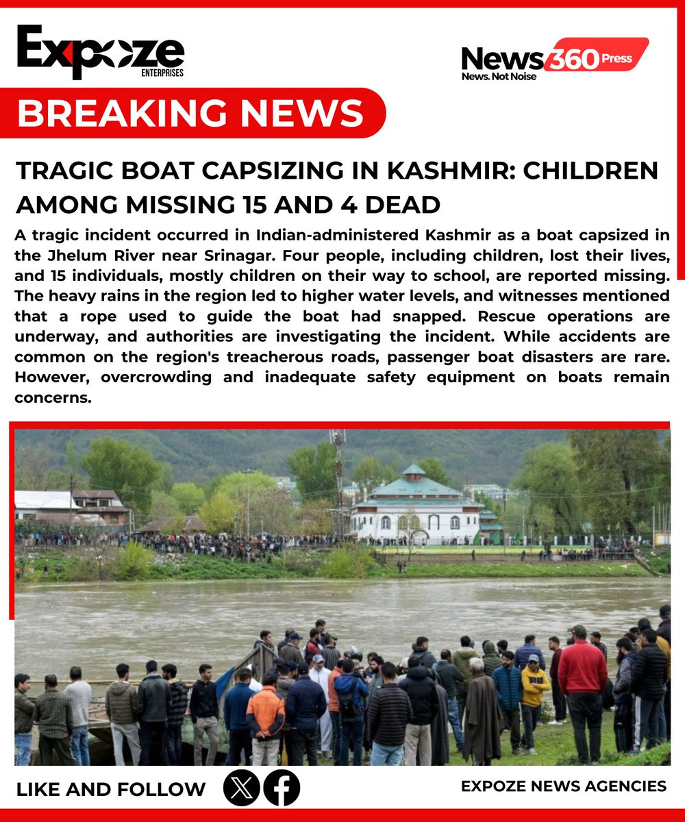 #BREAKING: Tragic Boat Capsizing in Kashmir: Children Among Missing as Rescue Operations Continue

#BoatCapsizing #TragicIncident #KashmirBoatTragedy #RescueOperations #MissingChildren #KashmirRescue #BoatAccident #DisasterInKashmir #PrayersForSurvivors #TragedyStrikesKashmir #Em