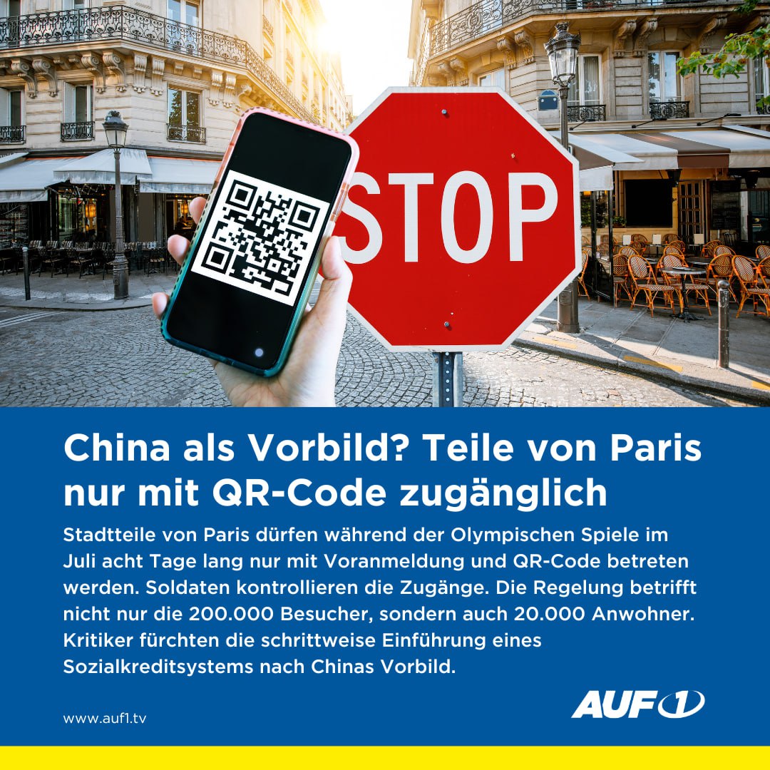 China als Vorbild? Teile von Paris nur mit QR-Code zugänglich Laut Alternativjournalist Norbert Häring werde das „mit Impfausweisen eingeübte digitale Passierscheinsystem auf Dauer gestellt“. Damit hätten Staaten bald die nötige Infrastruktur zur Verfügung, um etwa auch…