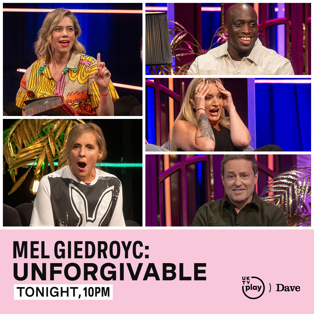 The faces here are all entirely justified. Some absolute shockers in tonight's #Unforgivable from @emmanuelstandup, Daisy May Cooper and @ardalsfolly Watch new Mel Giedroyc: Unforgivable, tonight at 10pm on Dave or stream on @UKTVPlay