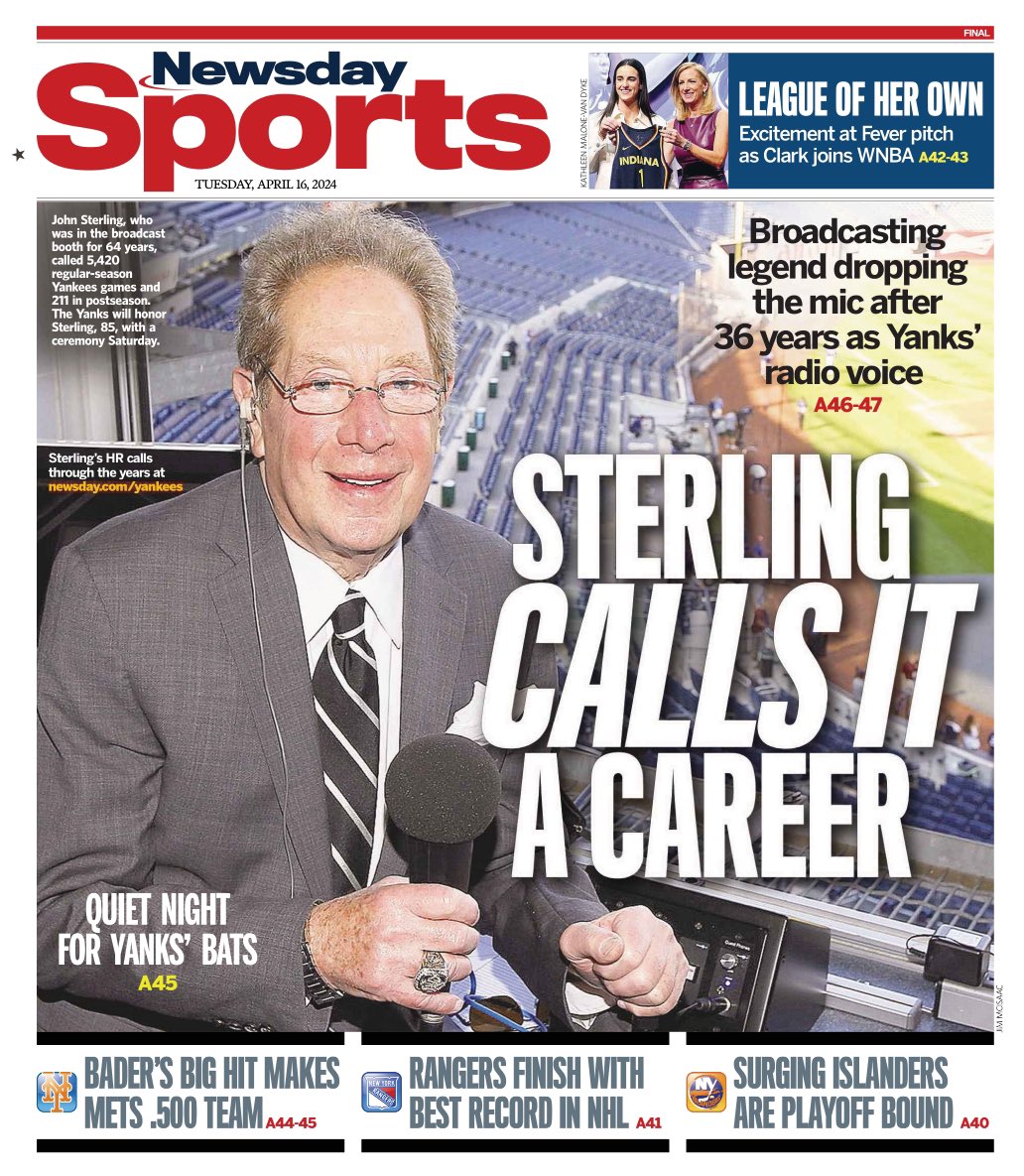 I’m gonna go get the papers, get the papers: back page edition. That’s baseball, Suzyn. A #tabloidheds send off for the one and only #JohnSterling.