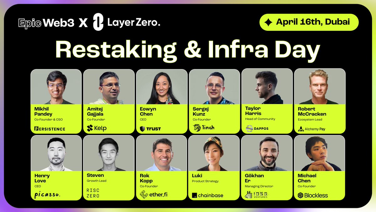 🎉Join us tonight at 'Restaking & Infra Day' 🇦🇪 👏Our head of community @0xtaydizzl will share dappOS' latest developments at 5:20pm (UTC+4) during 'Restaking: a Look into the Future' 🚀 alongside with @eigenlayer @LayerZero_Labs @AvailProject @cyclenetwork_GO 📍in5 Tech,…