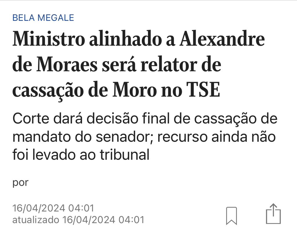 🚨 CONFLITO DE INTERESSE 

- O ministro Floriano Azevedo será o relator do processo de cassação de Sergio Moro no Tribunal Superior Eleitoral (TSE).

- Azevedo é alinhado ao presidente da corte, Alexandre de Moraes, que foi o principal articulador de sua nomeação para o tribunal…