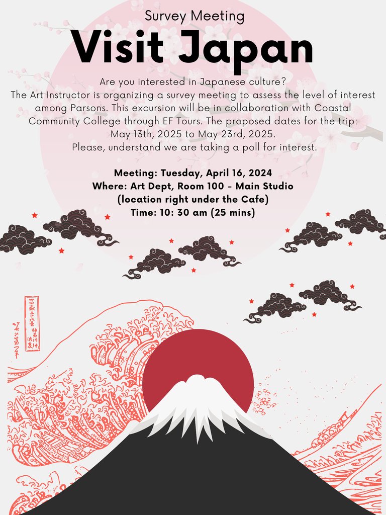 If you're interested in taking a Study Abroad trip in 2025 to Japan, stop by the Art Department Main Studio today, April 16, at 10:30 a.m. The money is to gauge the interest at Snead State to participate. #SneadState #CommCollege