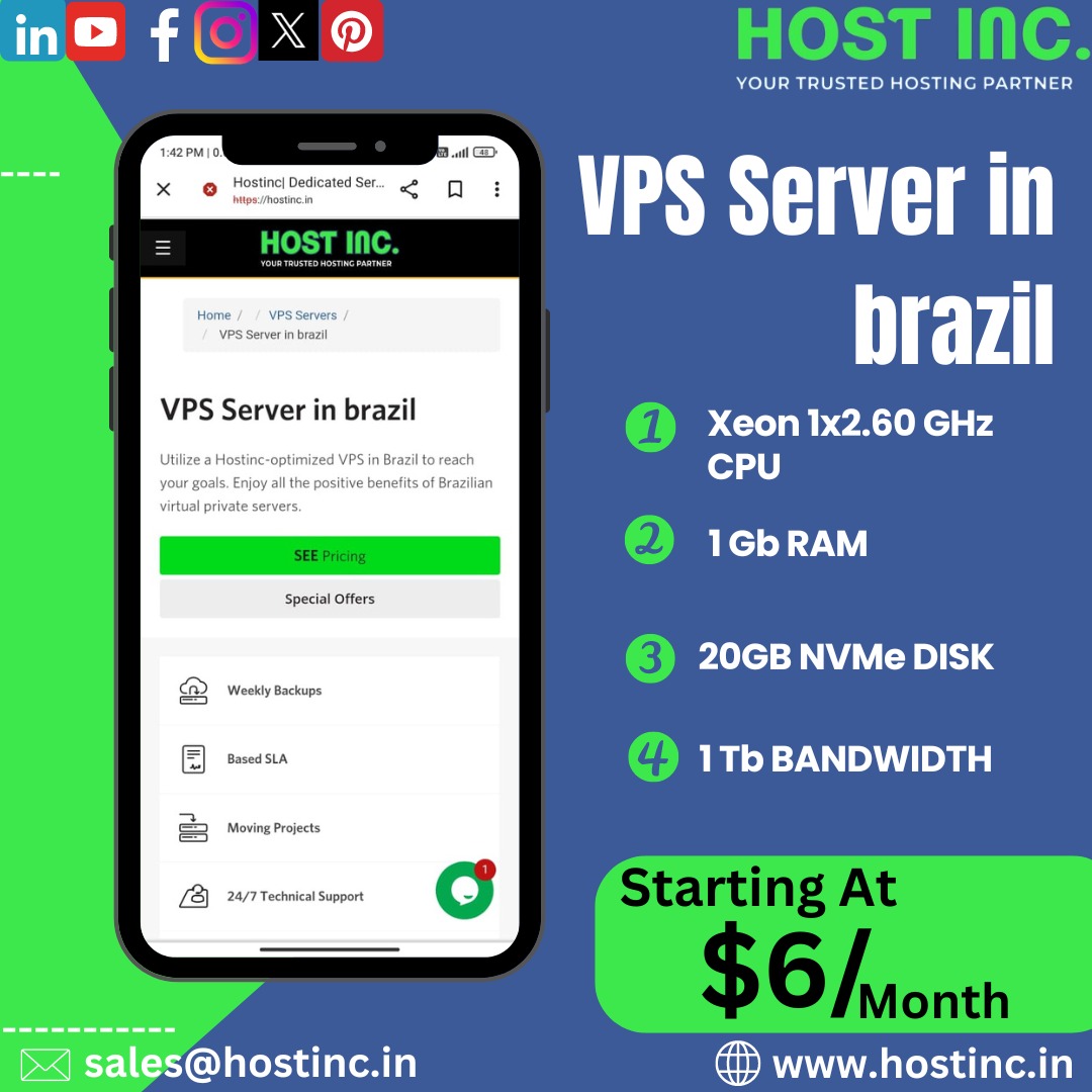 'Empower Your Online Presence with Our Brazil VPS Servers.'
Get the best hosting for your website today.
Link in BIO For more
hostinc.in
#vpshosting #VirtualPrivateServer #CloudHosting #ServerManagement #WebHosting #DataCenter #ServerSecurity #HostingServices