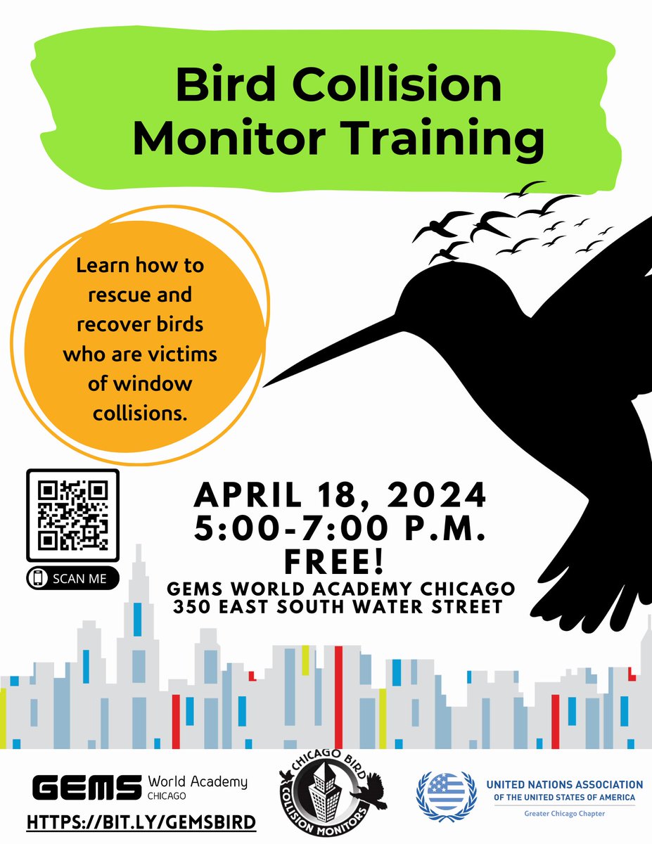 The birds need you! Learn how to rescue and transport injured birds with <a href="/BirdMonitors/">Chicago Bird Collision Monitors</a> at <a href="/GWAcademyChi/">GEMS World Academy</a> on Thursday, April 18th  docs.google.com/forms/d/e/1FAI…  🐦 <a href="/unachicago/">UNA-USA Chicago</a> <a href="/chicago_birder/">Chicago Ornithological Society</a>  #globalgoals #birds #lifeonland #citizenscience