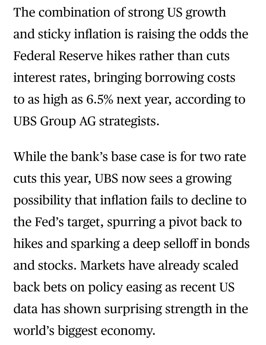 Fed Hiking Rates to 6.5% Is ‘Real Risk’ for UBS Strategists  -BBG