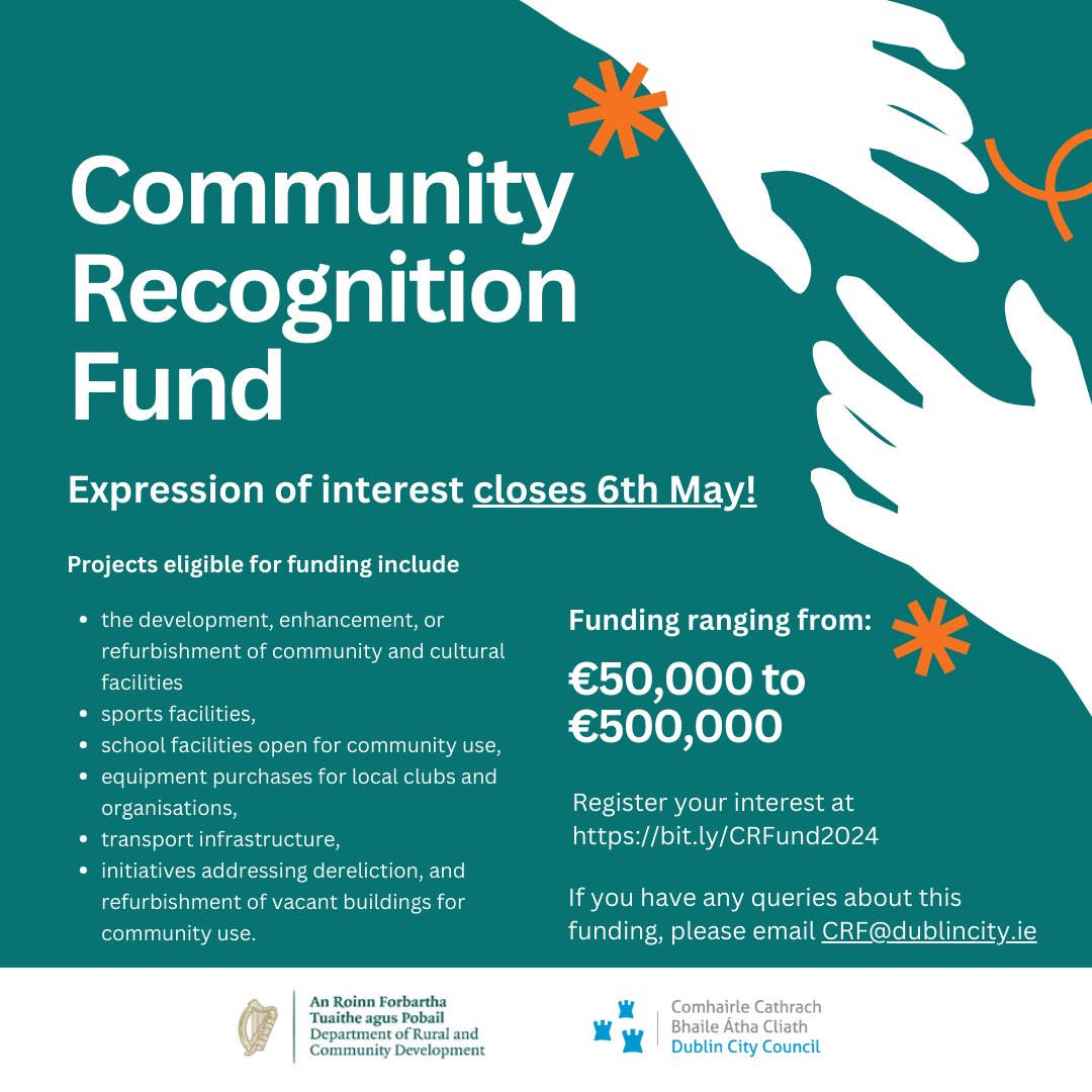 Dublin City Council allocates €2,140,584 from the Community Recognition Fund 2024 to bolster local communities! This funding, part of a €50 million initiative by @DeptRCD , aims to support those welcoming arrivals from Ukraine and other countries. Closing Date to register