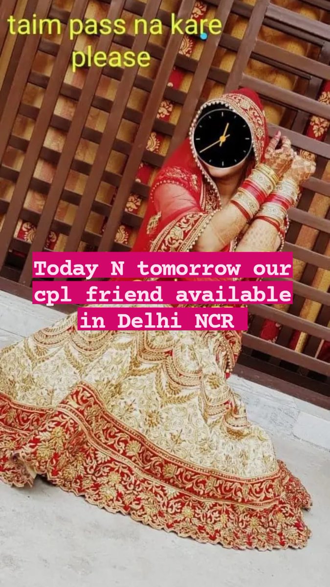👉 Today N Tomorrow we are 2 married cpls available with place Delhi NCR. 
👉 Real meet 1to1.FMF.MFM Fun  & Cam Show. Solo. Lesbian. 🚿 Show. Voice 📞 session available. 
👉interested Genuine decent people DM with proper details on my tele. 
👉Hi hello No reply