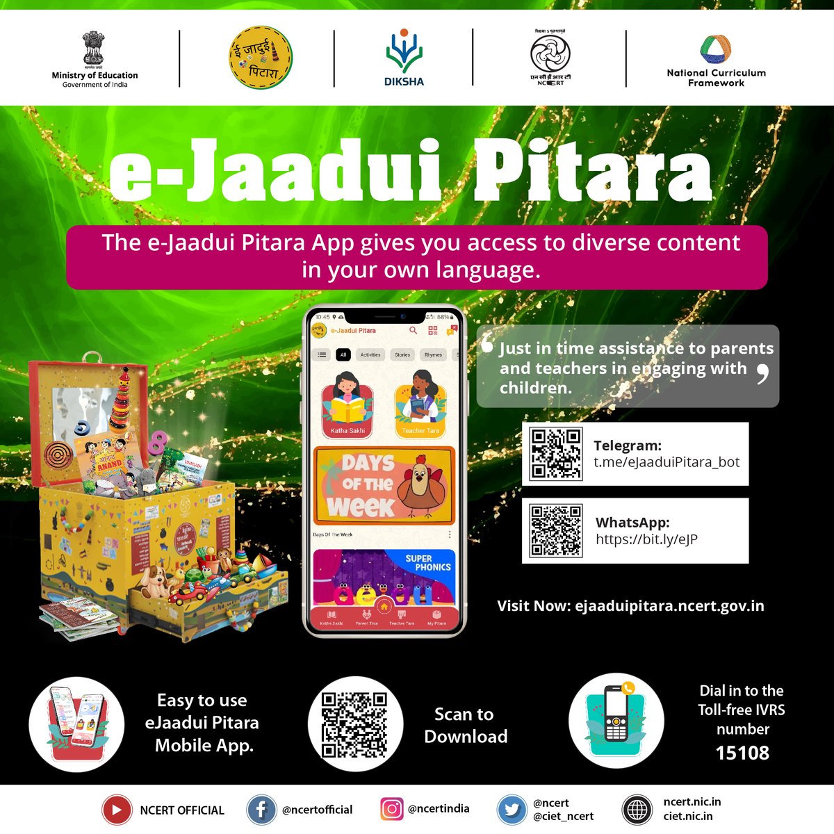 Introducing the eJaadui Pitara- Multilingual! e-Jaadui Pitara- Multilingual App gives you access to diverse content in your own language. Dive into the enchanting world of 'Learning through Play' and watch as your child's educational journey becomes a magical adventure. Stay…