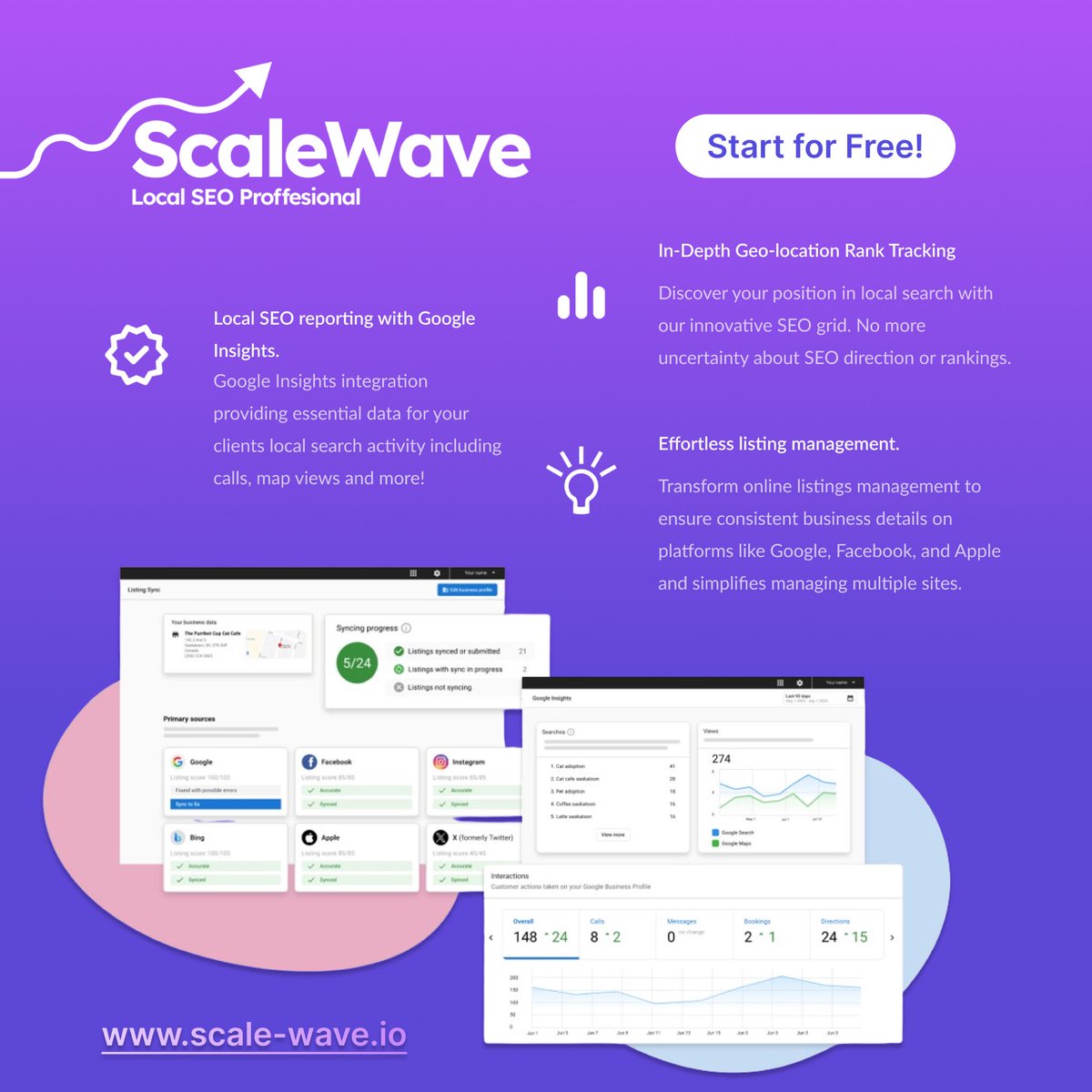 scale_wave's tweet image. 🚀 Unleash the power of your local business with ScaleWave&apos;s Local SEO Suite! 

🌟 Effortless listing management, pinpoint rank tracking, and insightful reporting await.

💪 Ready to skyrocket your online presence?

scale-wave.io