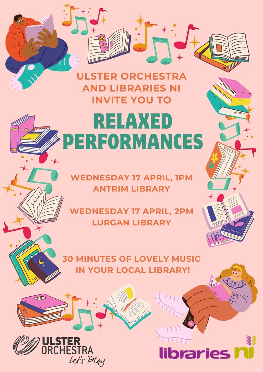 Tomorrow, musicians from the orchestra will be in Antrim and Lurgan Libraries for free relaxed performances, in partnership with @LibrariesNI 📖🎶