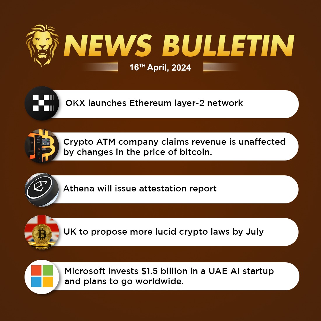 #CoinGabbar Latest News Bulletin: April 16th, 2024

Read More News: coingabbar.com/en/crypto-news…

#CryptoNews #Bitcoin #cryptoexchange #OKX  #defimarket #ETH #Foreignexchanges #microsoft #cryptocurrency #cryptonews #cryptonewstoday