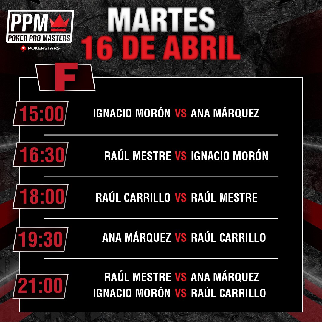 EducaPoker (@educapoker) on Twitter photo ¡A las 16:30h se subirá <a href="/Raul_Mestre/">Raul Mestre</a> al ring del <a href="/pokerpromasters/">Poker Pro Masters 👑</a> para su primer combate!🥊
¡GL <a href="/Raul_Mestre/">Raul Mestre</a>!🍀
Toda la jornada de este grupo F⬇️
📺twitch.tv/pokerred ¡A las 16:30h se subirá <a href="/Raul_Mestre/">Raul Mestre</a> al ring del <a href="/pokerpromasters/">Poker Pro Masters 👑</a> para su primer combate!🥊
¡GL <a href="/Raul_Mestre/">Raul Mestre</a>!🍀
Toda la jornada de este grupo F⬇️
📺twitch.tv/pokerred