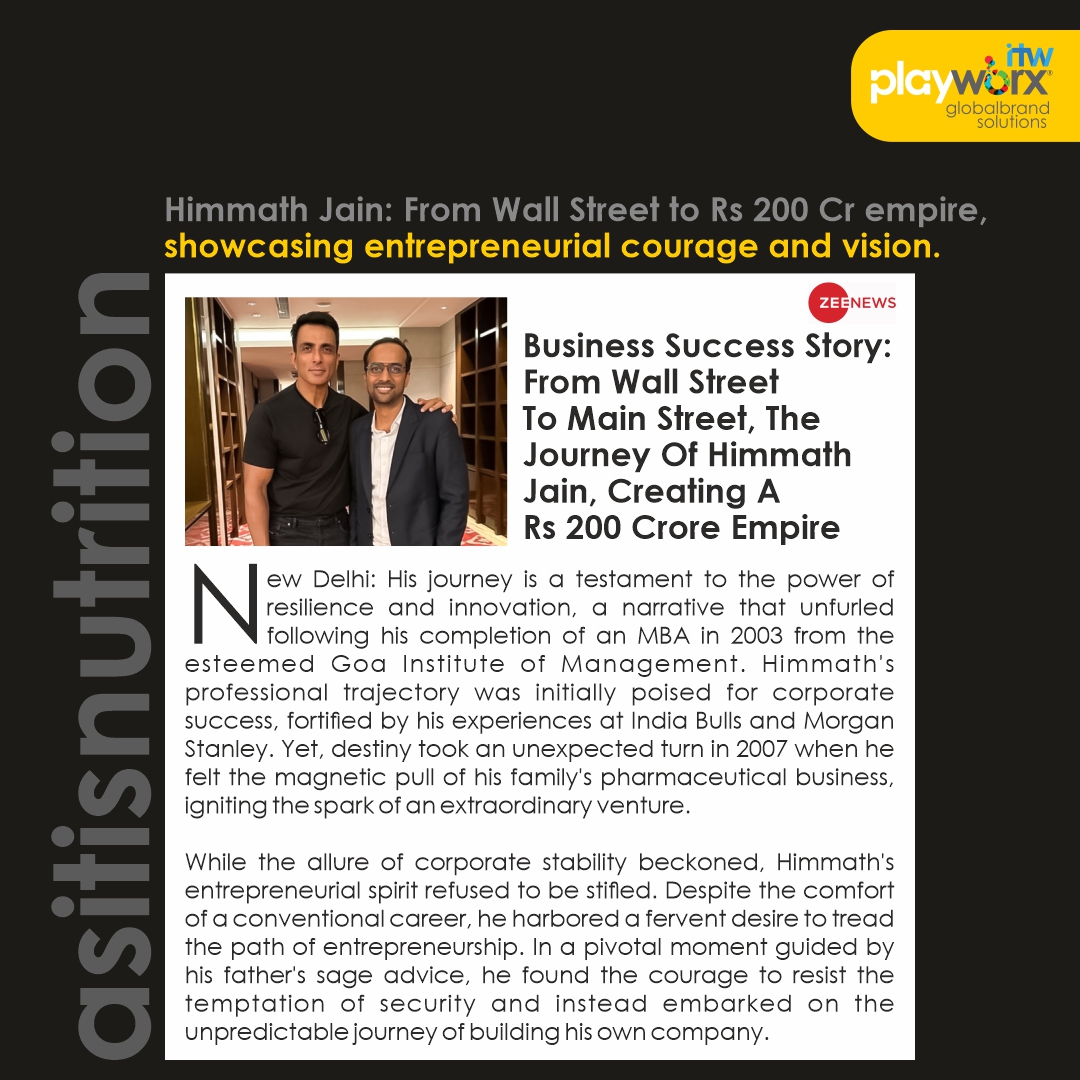 Hats off to ITW Playworx's PR team for spotlighting the triumphant journey of @asitisnutrition, led by founder Himmath Jain.
.
.
#Itw #Playworx #PRPower #SuccessStory #Entrepreneurship #Inspiration #BusinessJourney #PRMagic #Leadership  #BusinessSuccess #AsItIsNutrition