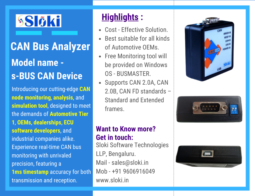SlokiTechTeam's tweet image. Check out our s-BUS CAN Device for precise CAN bus monitoring and analysis, ideal for automotive professionals. Learn more about our tools: rb.gy/nduph9
 #AutomotiveTech #CANBus #VehicleDiagnostics #ElectricVehicles #OEMs #CAN