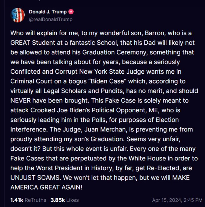 Friends - @realDonaldTrump let's unpack this word orgy you broke ass bitch. One, you're kid doesn't even like you. Two, Joe Biden has nothing to do with you being a career criminal and con man. Three, the judge is treating you like any other defendant because you are on trial…